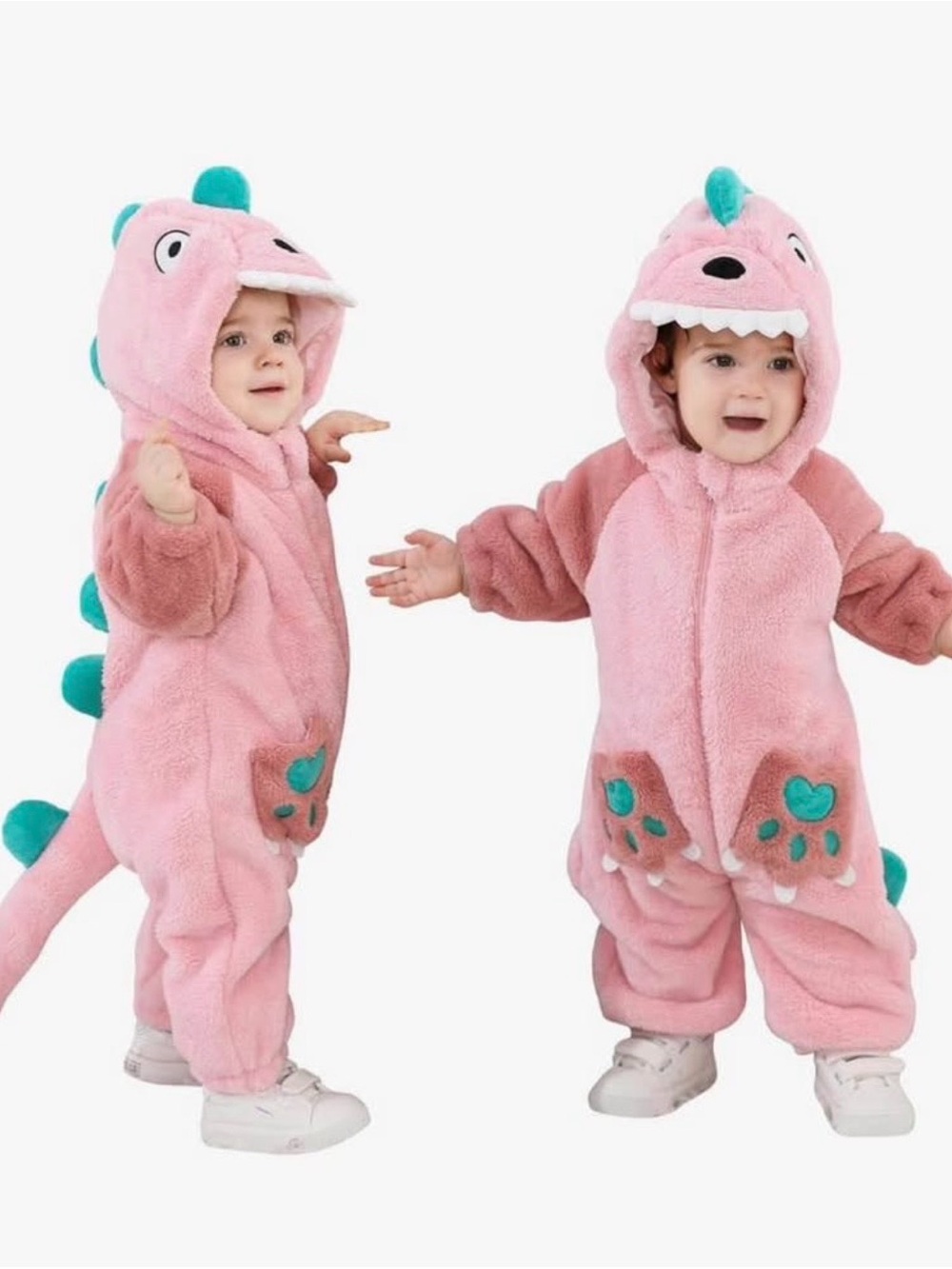Kids Pink Dinosaur One-Piece Hoodie Romper